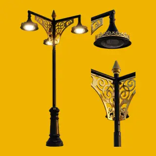چراغ خیابانی مدل آبتین با بدنهٔ مشکی و تزئینات طلایی